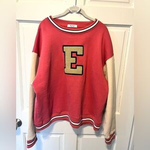 Ena Pelly pink E varsity letter pullover fleece sweatshirt women’s 12 l large xl